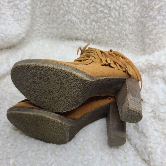 Bucco Maddasyn Fringed Vegan Leather Side Zip Laceup Ankle Boots sz 9 - Picture 4 of 8